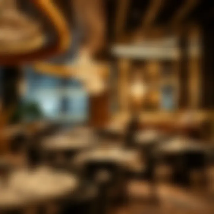 Luxurious interior of a fine dining restaurant with ambient lighting