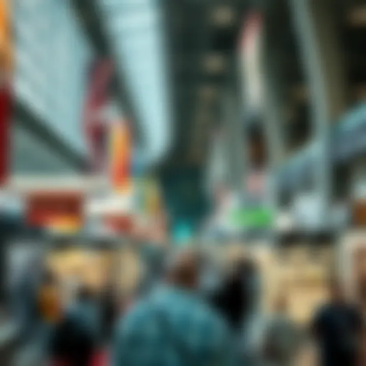 Interior shot of a bustling trade exhibition at the Dubai Trade Center
