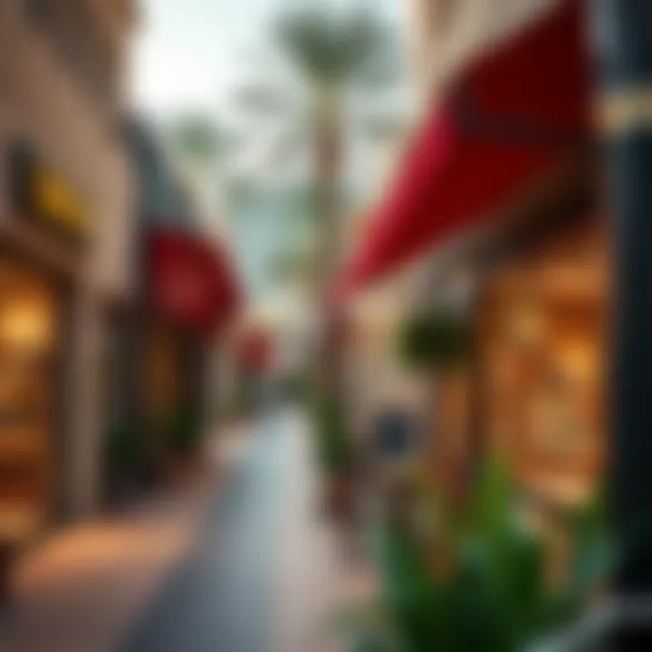Vibrant local shops and cafes along Al Khawaneej Walk, inviting visitors to explore.