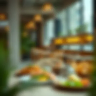 A trendy café setting with health-focused dishes