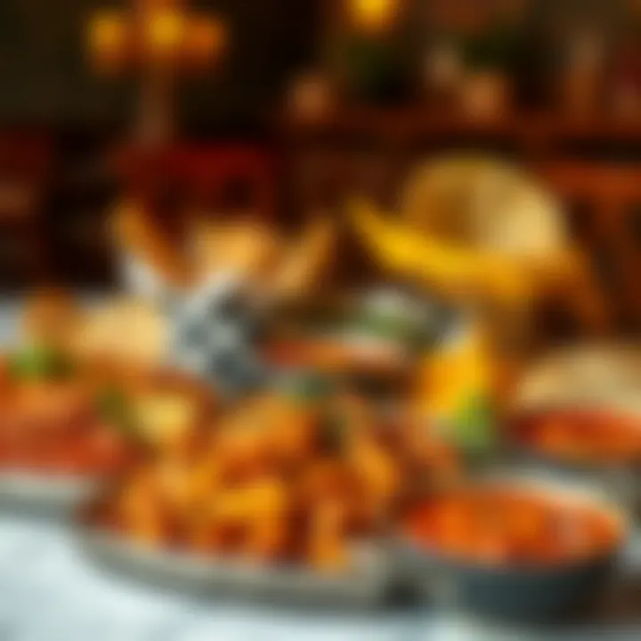 A vibrant spread of North Indian dishes featuring colorful curries and naan breads.