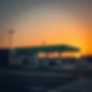 Local petrol station in Dubai at sunset