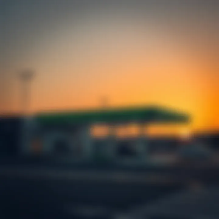 Local petrol station in Dubai at sunset