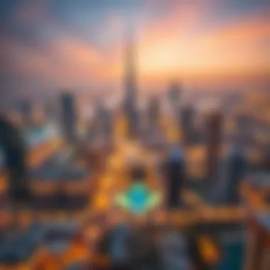 Dubai Skyline: Luxury Real Estate Overview Aerial view of Dubai skyline showcasing luxury real estate