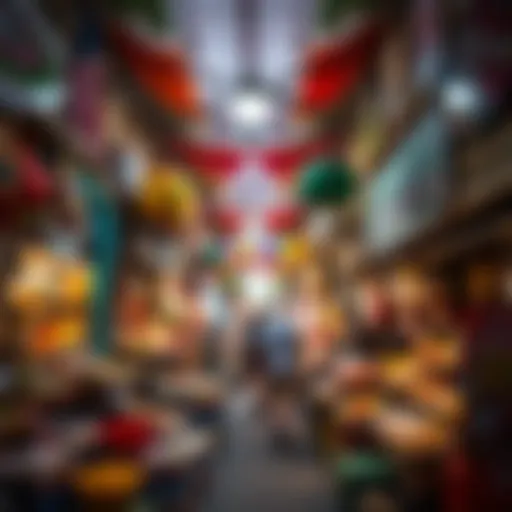 Bustling marketplace filled with vibrant stalls and products