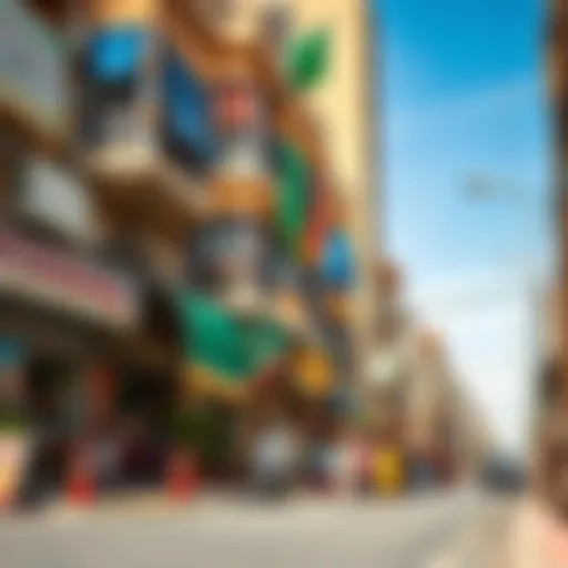 A vibrant street scene showcasing the cultural diversity of Karama