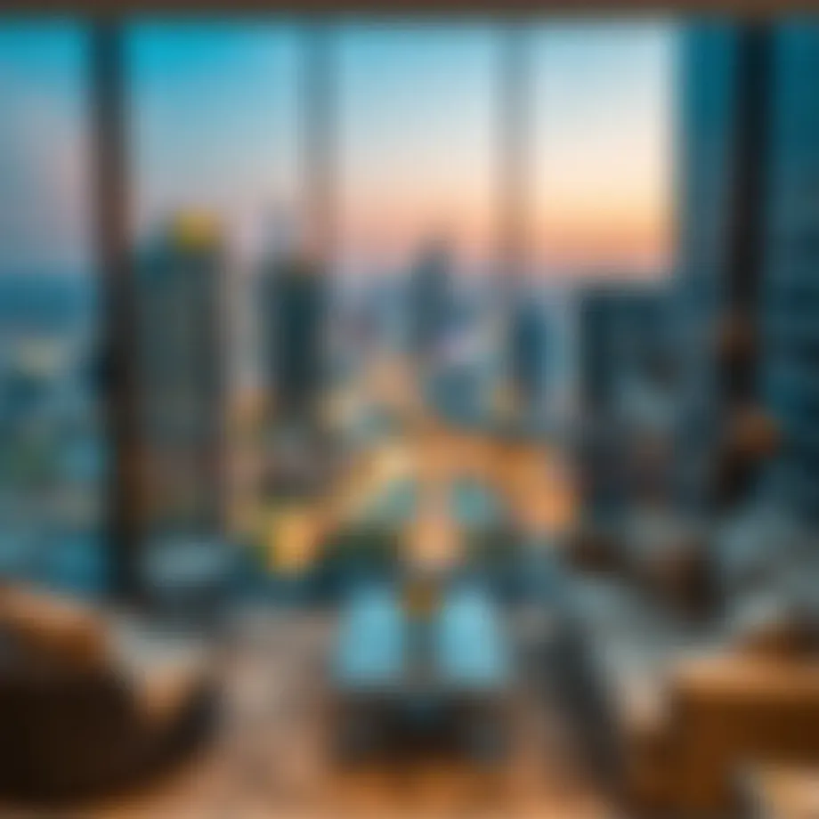 Luxurious apartment view showcasing Dubai skyline